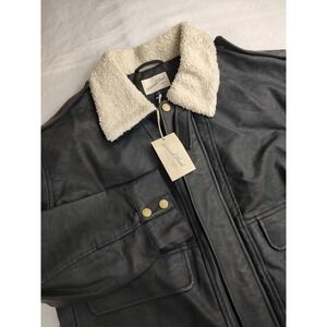 Universal Thread Womens Faux Leather Sherpa Collar Bomber Jacket Black XXL